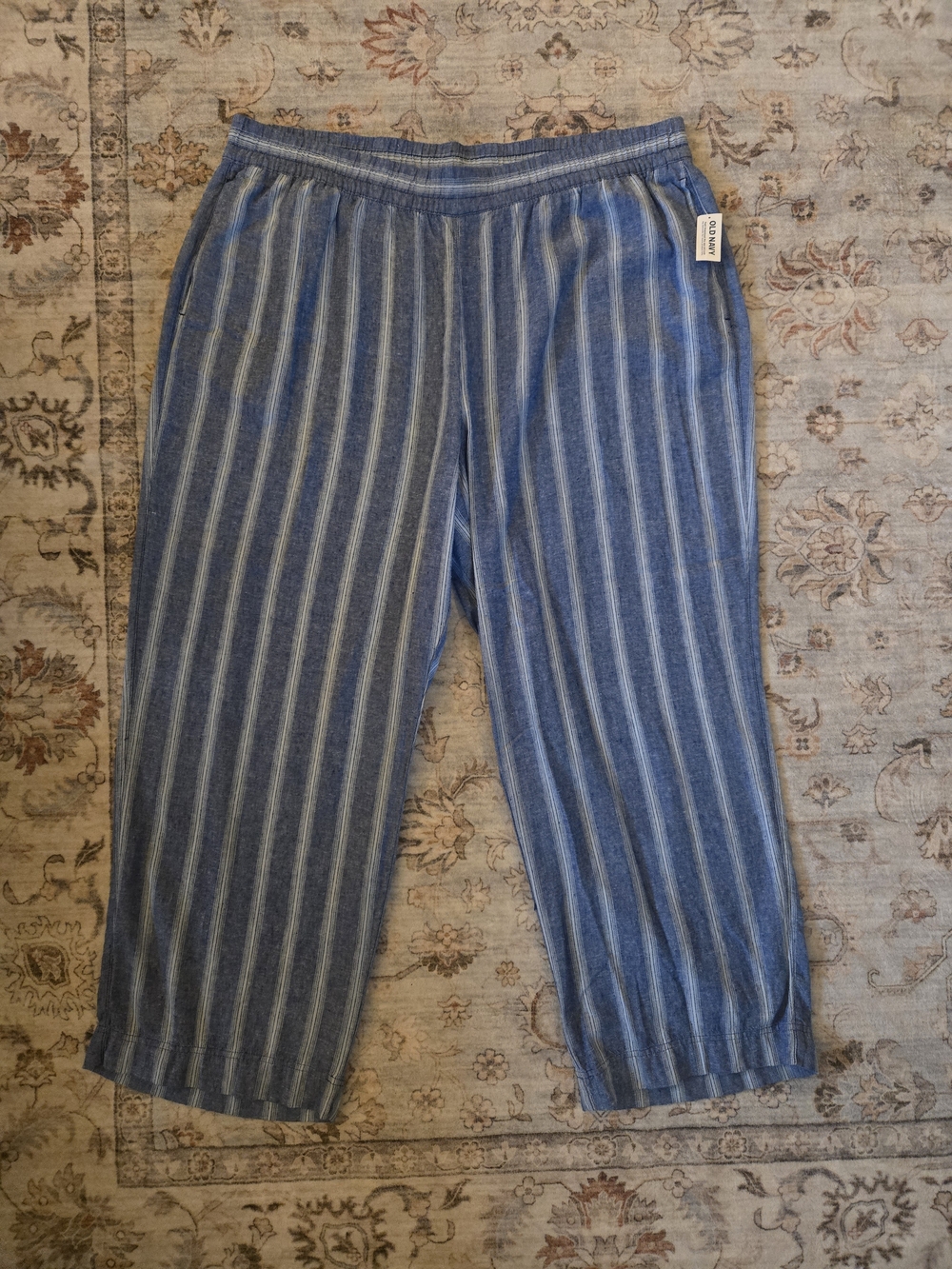 NWT Old Navy Linen Pull On Pant, Pockets, Striped, Beach, Capsule, Classic, XXL
